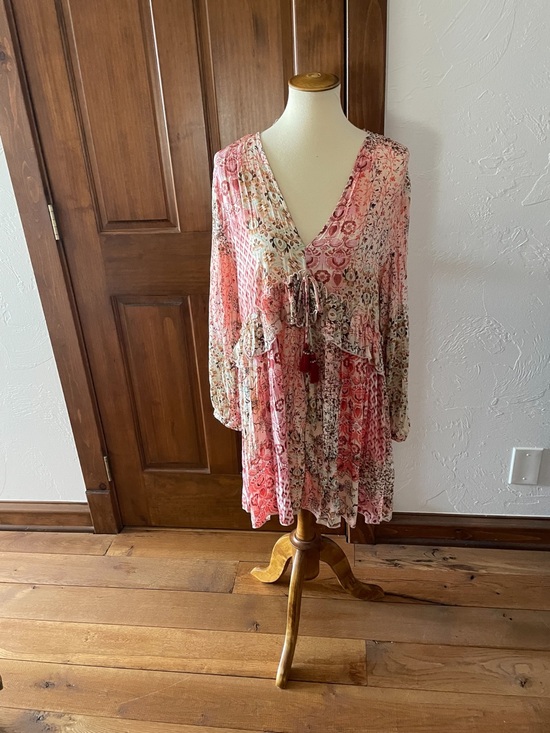 Zara Dresses & Skirts - 267, Zara Boho V-Neck Pink Floral Tiered Dress, size M